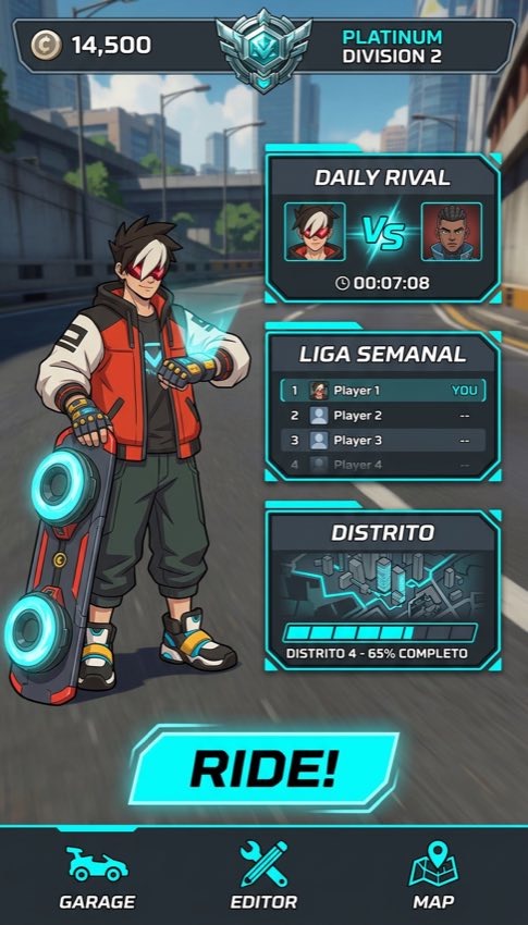 Main menu concept with daily rival, weekly league and district progress